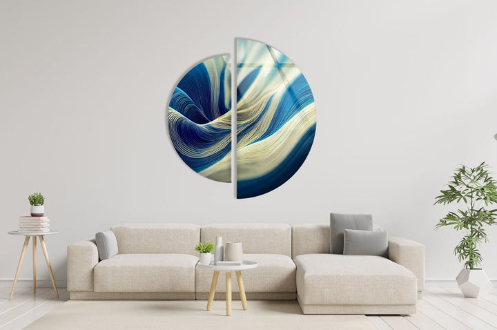2 Piece White & Blue Abstract Glass Wall Art custom glass pictures, glass art prints
