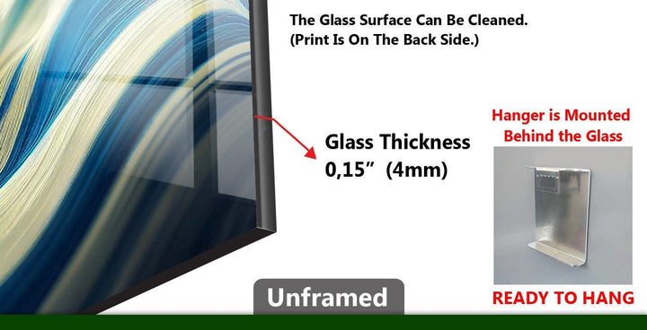 2-teiliges abstraktes Wandbild aus Glas in Weiß und Blau