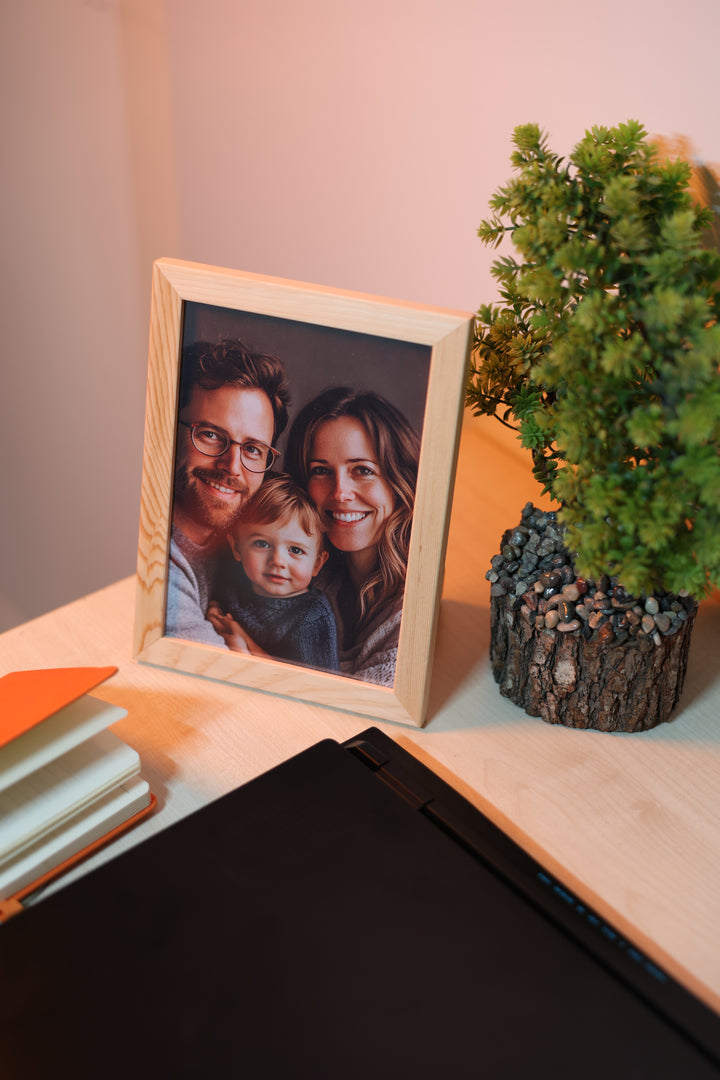 Gerahmter individueller Fotodruck aus Naturholz
