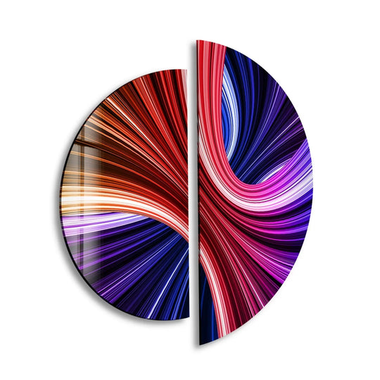 2 Pieces Circle pink and red abstract glass wall art and circular wall art with modern abstract decor