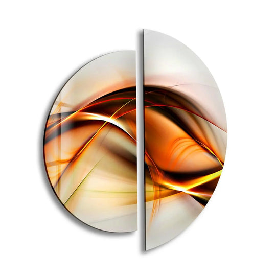 Showcasing a sleek surface texture, this two piece half circle abstract glass wall art creates a stunning visual with layered wall prints and high-gloss finish.
