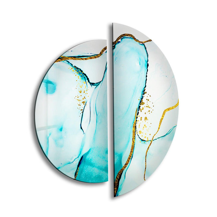 Set of 2 Pieces Blue and Gold Abstract Glass Wall Art stained glass wall art, stained glass wall decor
