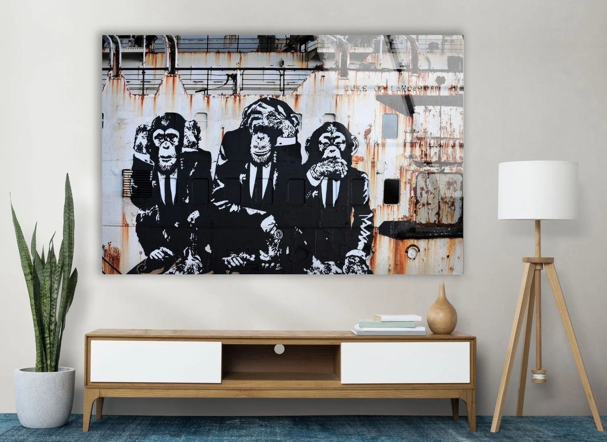 3 Monkeys Banksy Artwork | Urban Glass Wall Art – MyPhotoStation