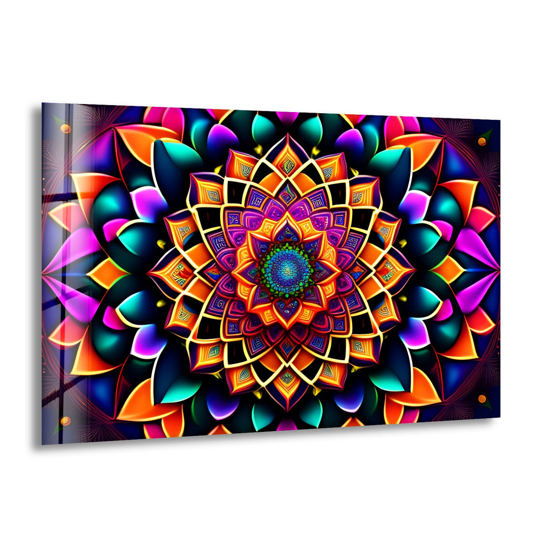 Colorful Mandala Glass Wall Art picture on glass wall art, photos printed on glass