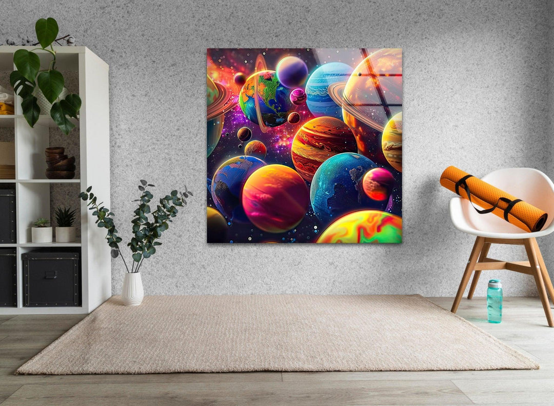 3D Colorful Planets Glass Wall Art Glass Printing Wall Art, Print photos on glass
