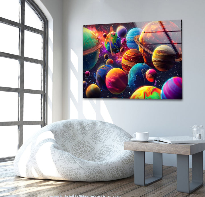 3D Colorful Planets Glass Wall Art large glass photo prints, glass wall photos
