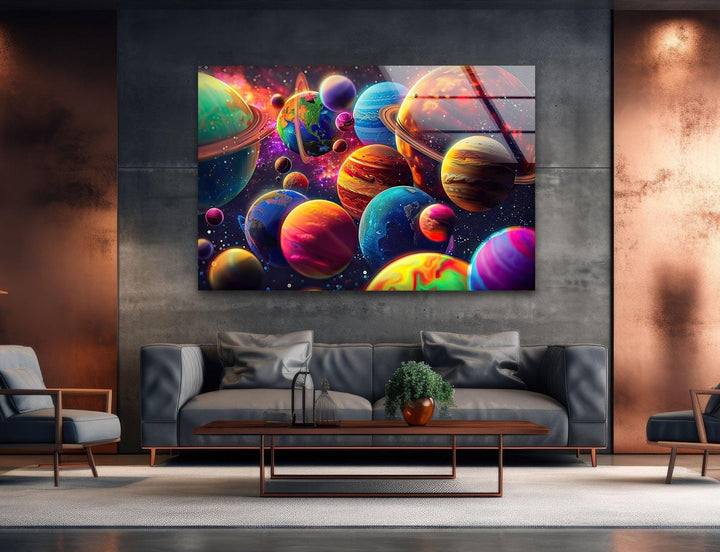 3D Colorful Planets Glass Wall Art glass pictures for Wall, glass prints wall art
