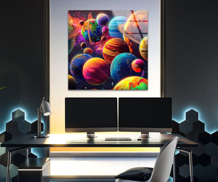 3D Colorful Planets Glass Wall Art glass photo prints, glass picture prints
