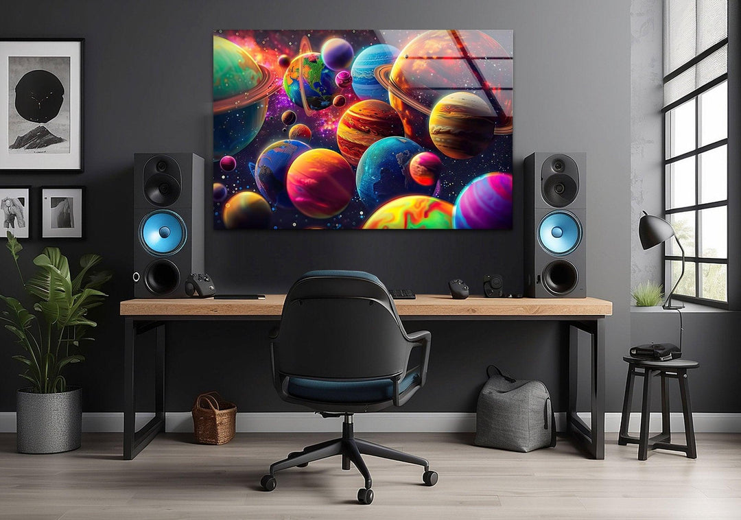 3D Colorful Planets Glass Wall Art glass image printing, glass prints from photos
