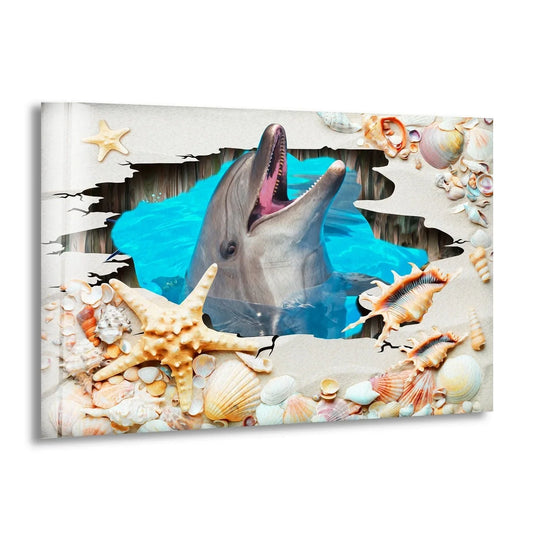 3D Dolphin Art Glass Wall Art picture on glass wall art, photos printed on glass