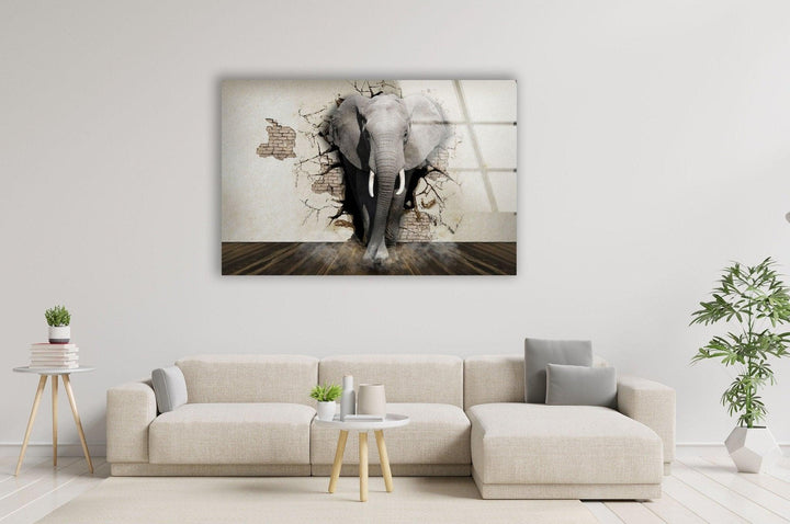 3D Elephant Art Glass Wall Art large glass photo prints, glass wall photos