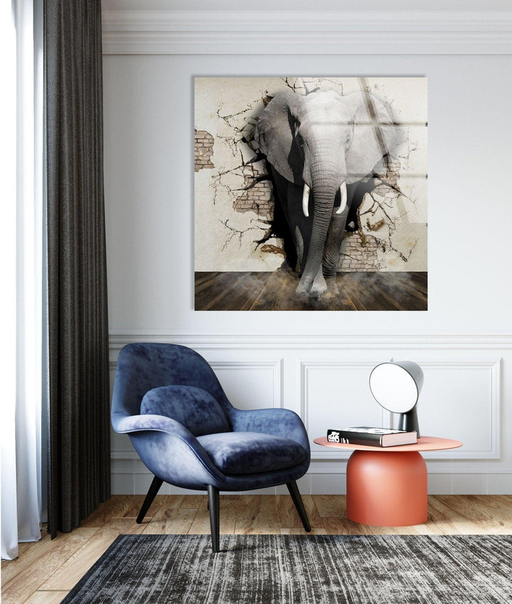 3D Elephant Art Glass Wall Art glass image printing, glass prints from photos