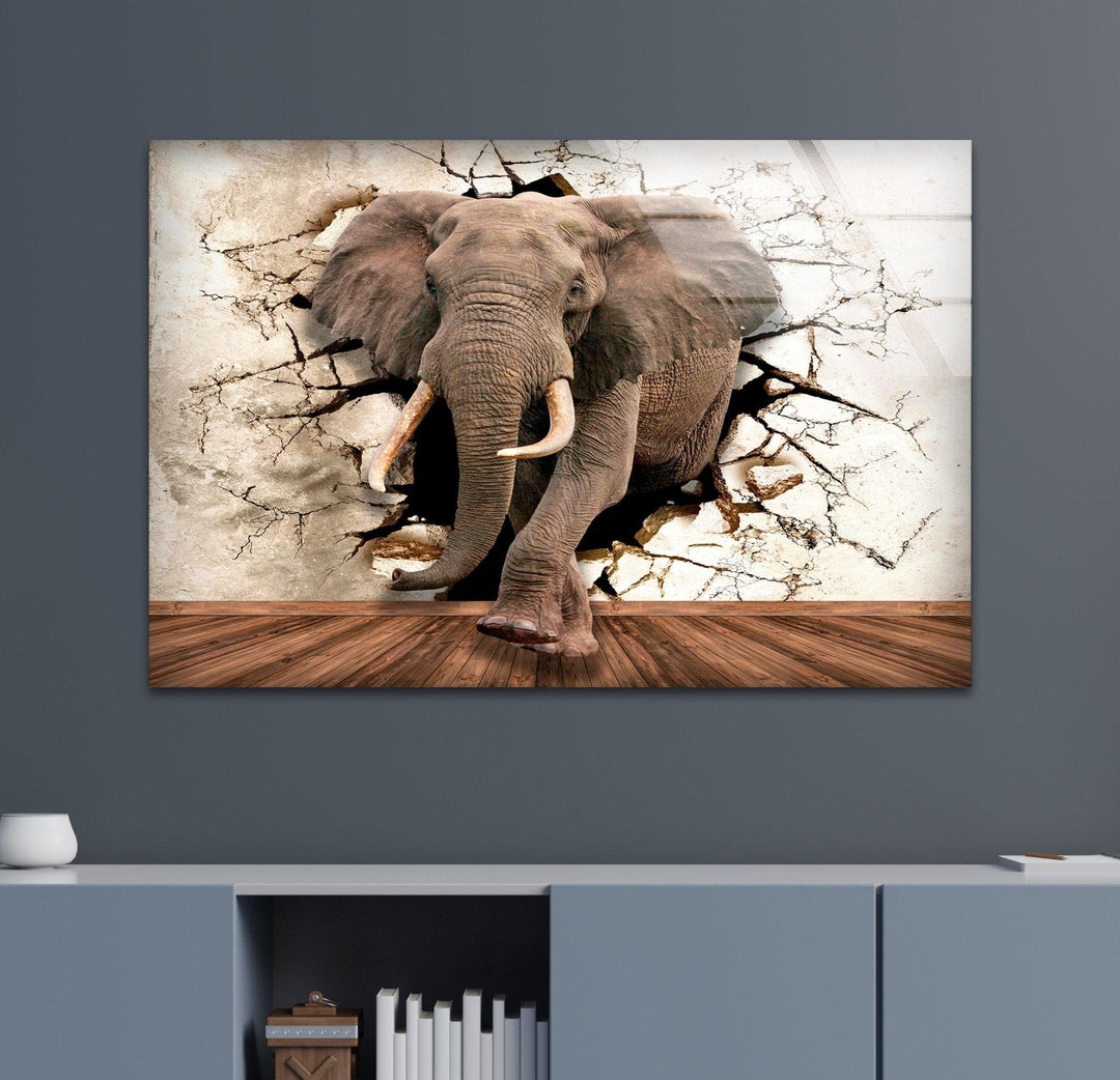 3D Elephant Glass Wall Art glass photo prints, glass picture prints