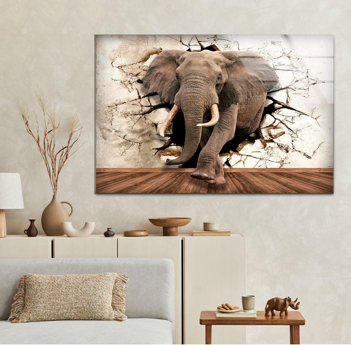 3D Elephant Glass Wall Art glass pictures for Wall, glass prints wall art
