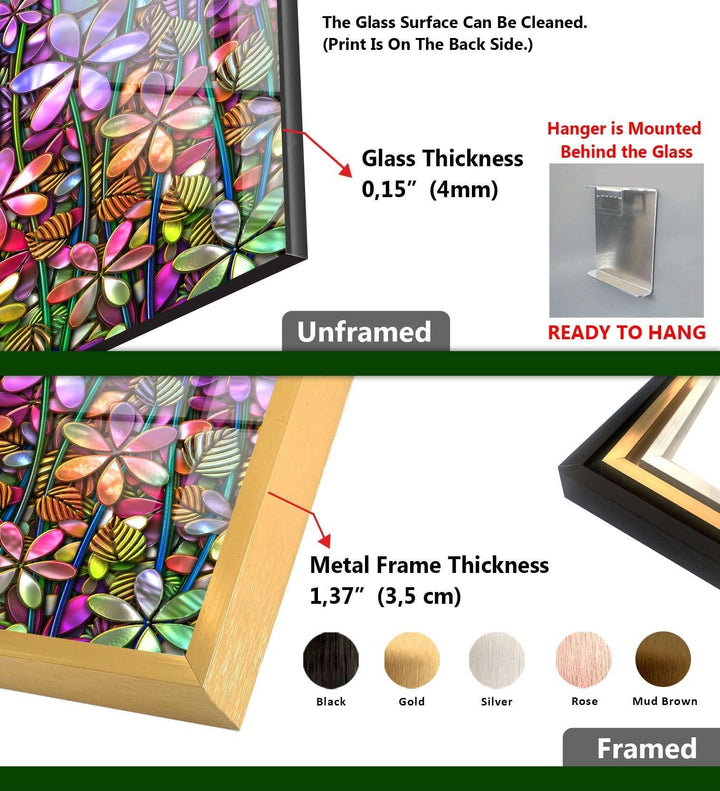 3D Floral Pattern Glass Wall Art, picture on glass wall art, photos printed on glass