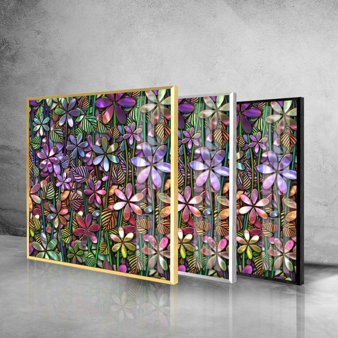 3D Floral Pattern Glass Wall Art, custom glass photo prints, large glass prints