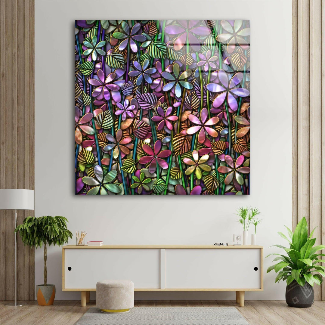 3D Floral Pattern Glass Wall Art, glass photo prints, glass picture prints