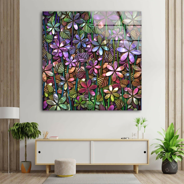 3D Floral Pattern Glass Wall Art, glass photo prints, glass picture prints