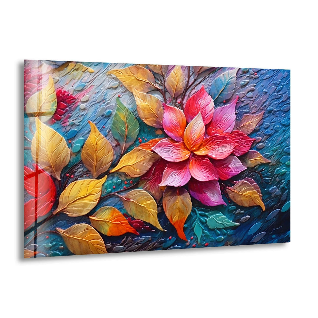 3D Vivid Pink Leafs Glass Wall Art art glass wall art, glass wall art pictures
