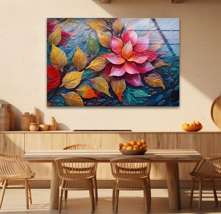 3D Vivid Pink Leafs Glass Wall Art glass photo prints, glass picture prints
