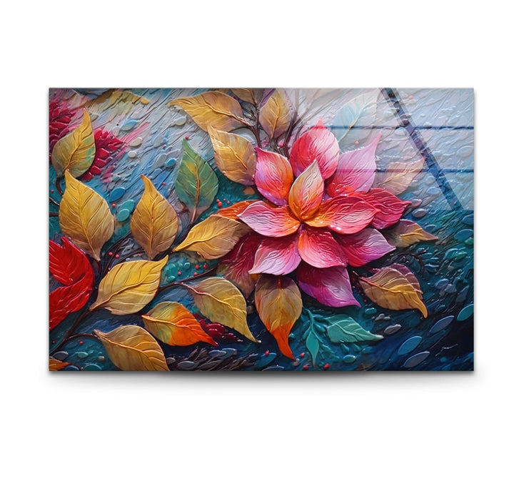3D Vivid Pink Leafs Glass Wall Art custom glass photo prints, large glass prints
