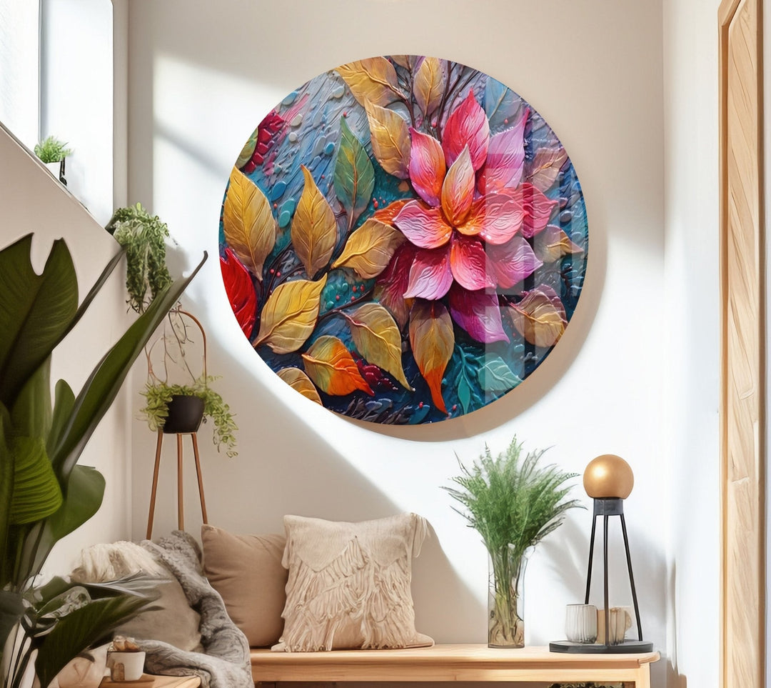 3D Vivid Pink Leafs Glass Wall Art glass image printing, glass prints from photos
