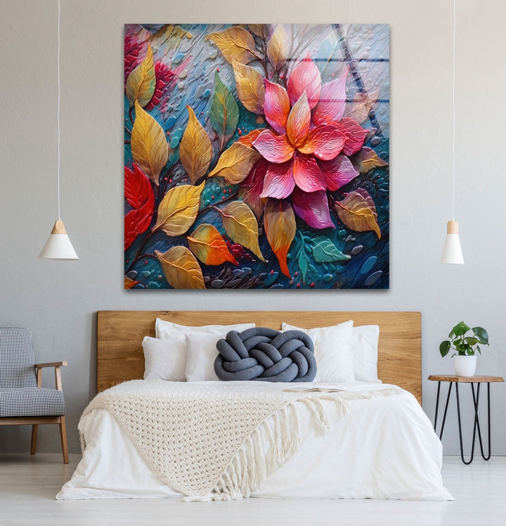 3D Vivid Pink Leafs Glass Wall Art glass wall decor, glass wall art decor

