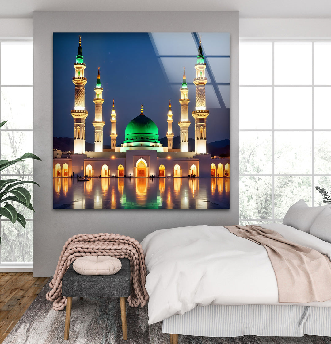 Radiant Peace – Al-Masjid an-Nabawi Islamic Glass Wall Art