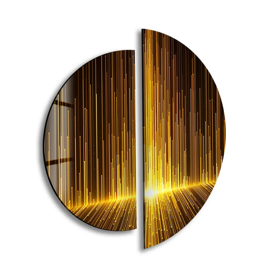 2 Pieces Circle glass wall art black and gold light display and radiant glow decor for wall art accents