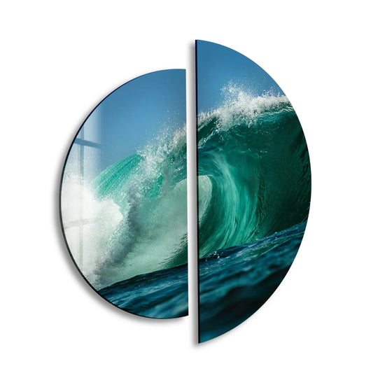 Round 2 Piece Sea Wave Glass Wall Art art glass wall art, glass wall art pictures
