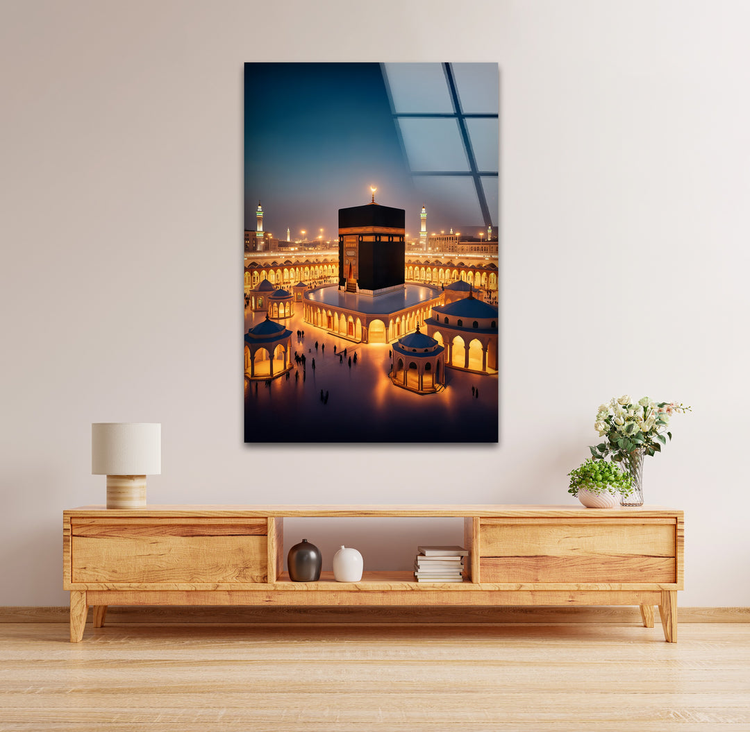Golden Tranquility – Kaaba Mecca Islamic Glass Wall Art