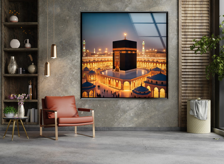 Peaceful golden Mecca Kaaba glass wall decoration