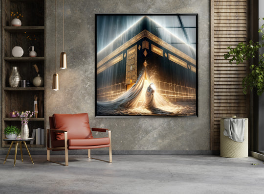 Religion glass wall art divine light Kaaba motif and spiritual Islamic décor to inspire faith and inner devotion