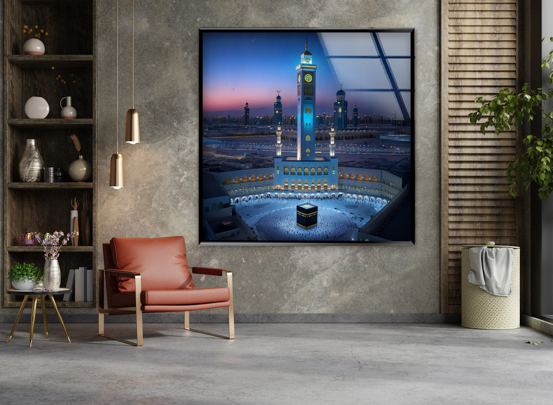Spiritual Mecca cityscape glass wall art for Muslim homes