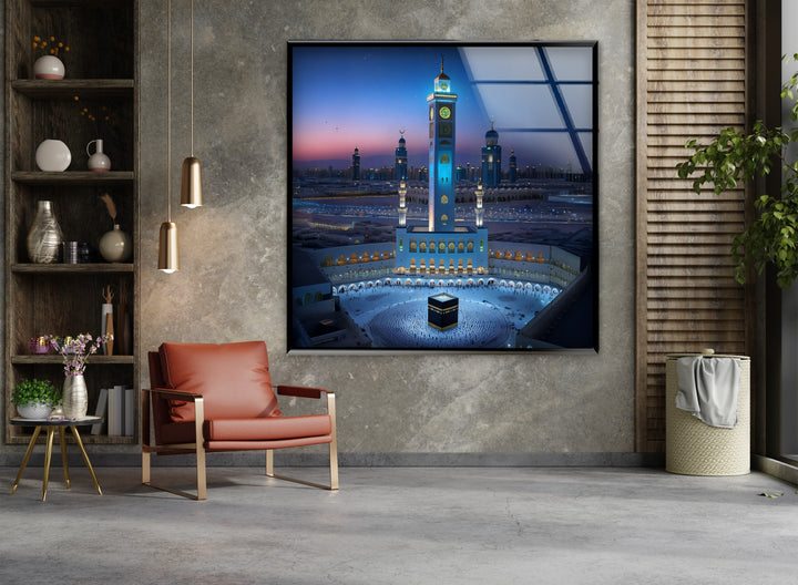 Spiritual Mecca cityscape glass wall art for Muslim homes