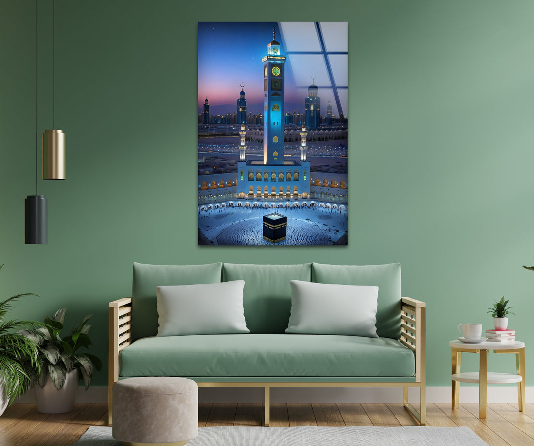 Celestial Serenity – Mecca Tower & Kaaba Islamic Glass Wall Art
