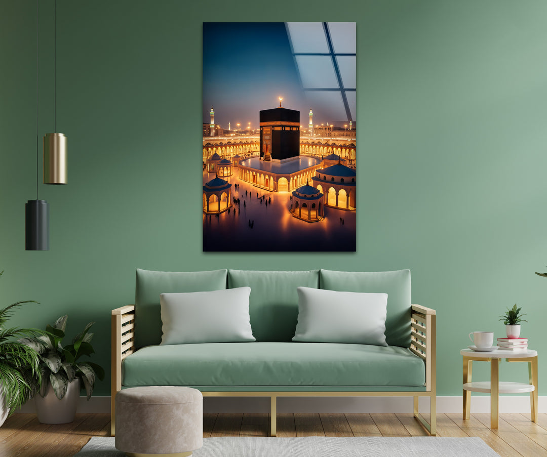 Golden Tranquility – Kaaba Mecca Islamic Glass Wall Art