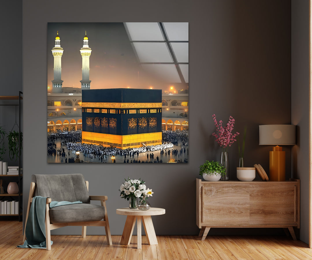 Islamic glass wall decor featuring holy Kaaba in Mecca
