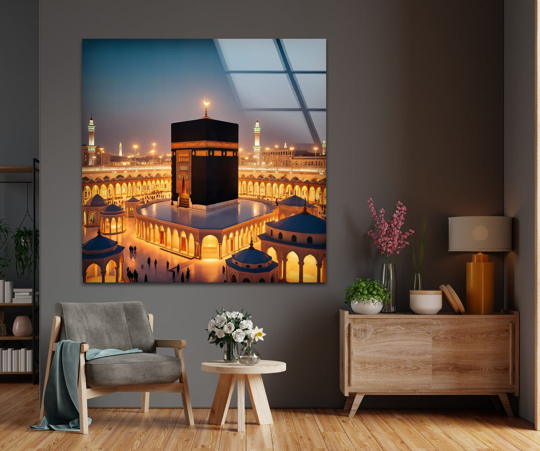 Golden Tranquility – Kaaba Mecca Islamic Glass Wall Art