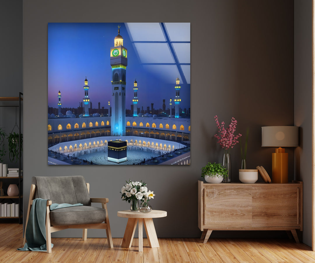 Sacred Serenity – Kaaba Under the Mecca Clock Tower Glass Wall Art