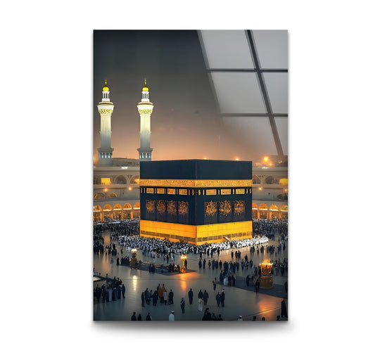 Kaaba Mecca glass wall art with night illumination