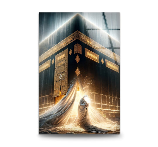 Religion Kaaba glass wall art glowing in divine light and radiant Islamic décor inspiring faith peace and inner devotion