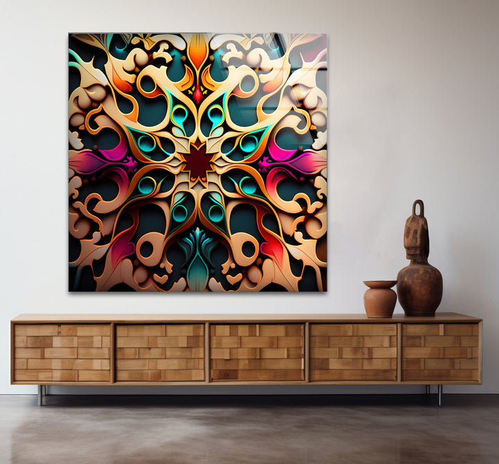 Verzierte Mandala-Wandkunst aus Glas – Lebendiges, wirbelndes Boho-Dekor 