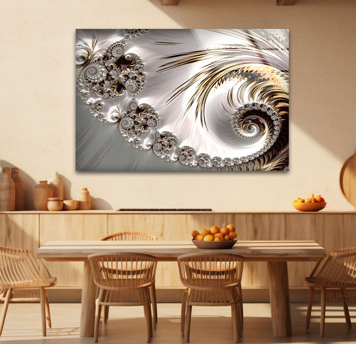 Golden Spiral Fractal Wall Art – Elegant Abstract Glass Print Decor