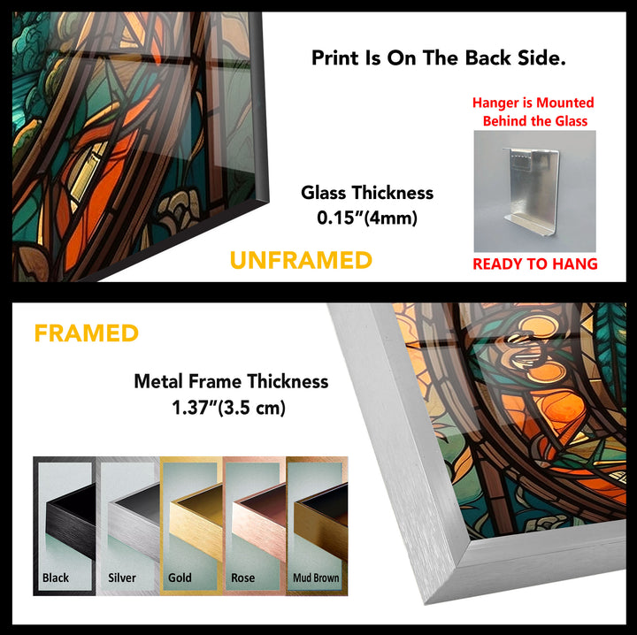 Stained Glass Mountain Landscape – Scenic Forest & River Window Panel