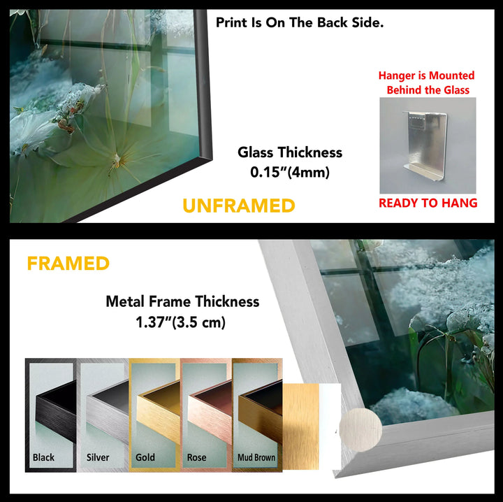Moonlit White Lotus Glass Wall Art – Tranquil Floral Design with Ethereal Night Glow - MyPhotoStation