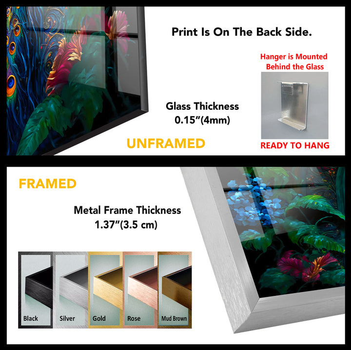 Majestic Peacock Garden Glass Wall Art – Elegant Nature-Inspired Decor