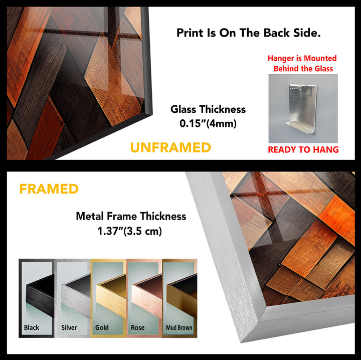 Rustic Wood Pattern Glass Wall Art – Geometric Wooden Texture Design