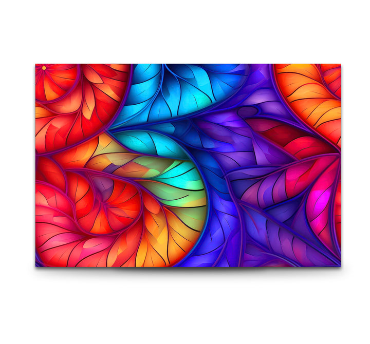 Rainbow Leaf Abstract Glass Wall Art – Multicolor Stained Design