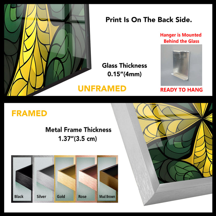 Green & Gold Stained Glass Wall Art – Botanical Geometric Glass Design